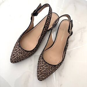 Adrienne Vittadini Black and Tan Patterned Slingback Flats